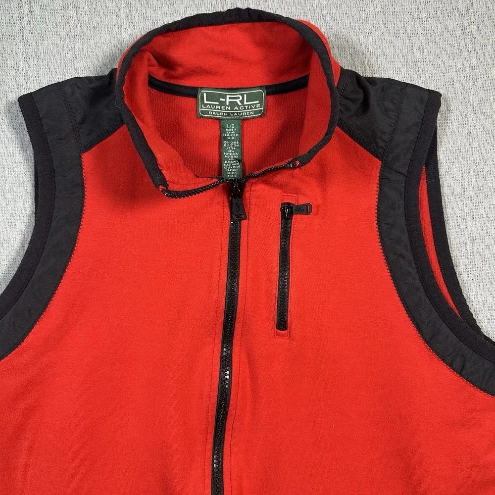Ralph Lauren Vest Womens L Red Full Zip Sleeveless Cargo Pockets Golf Active‎
